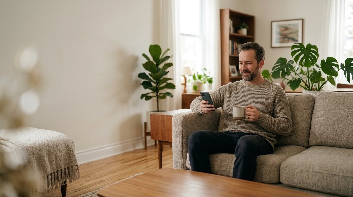 An Ontario landlord relaxing at home while the AI agent handles the calls