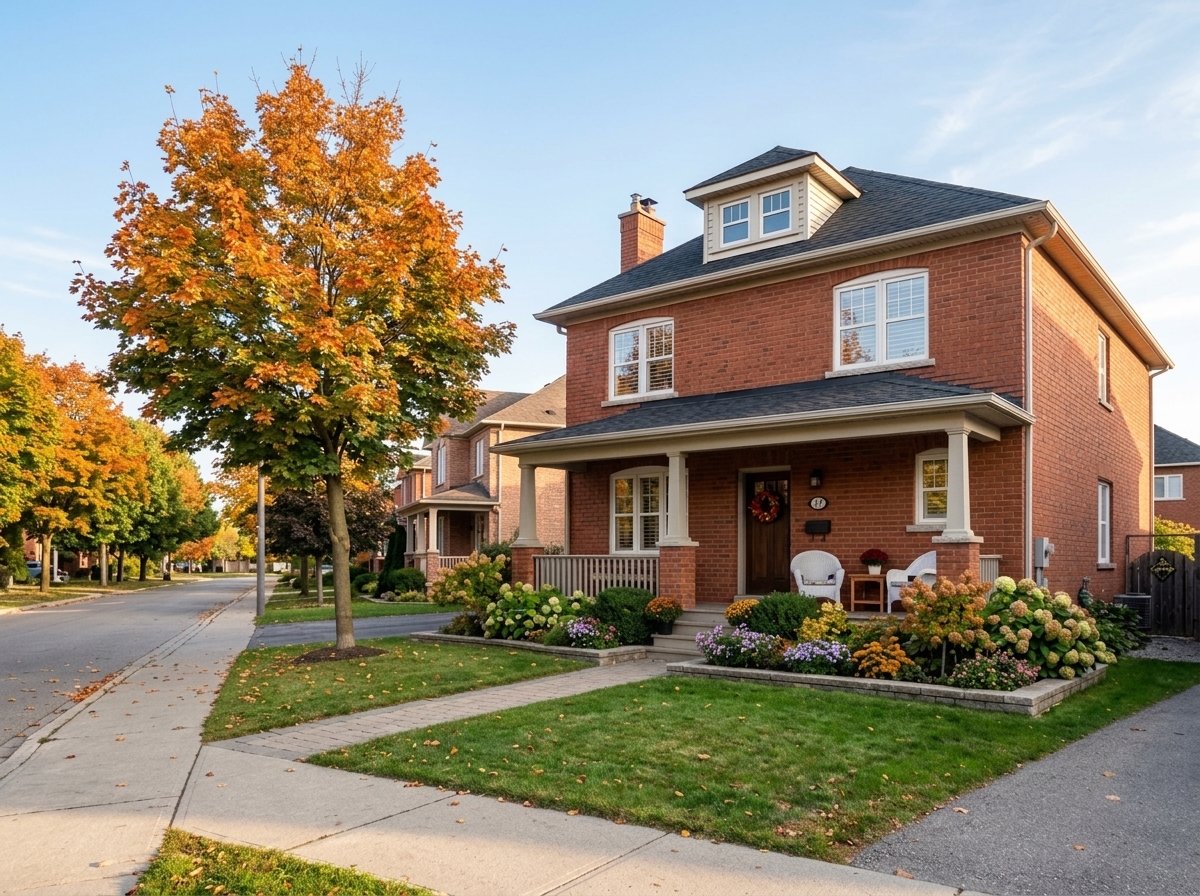 A classic red-brick Ontario home with a front porch